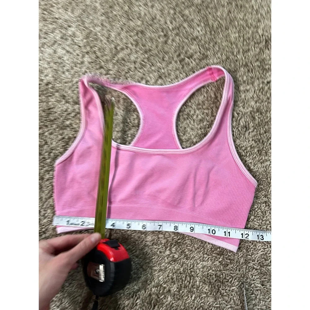 Seamless Pink Ribbed Activewear Set Sports Bra and High Waist Shorts Gym S